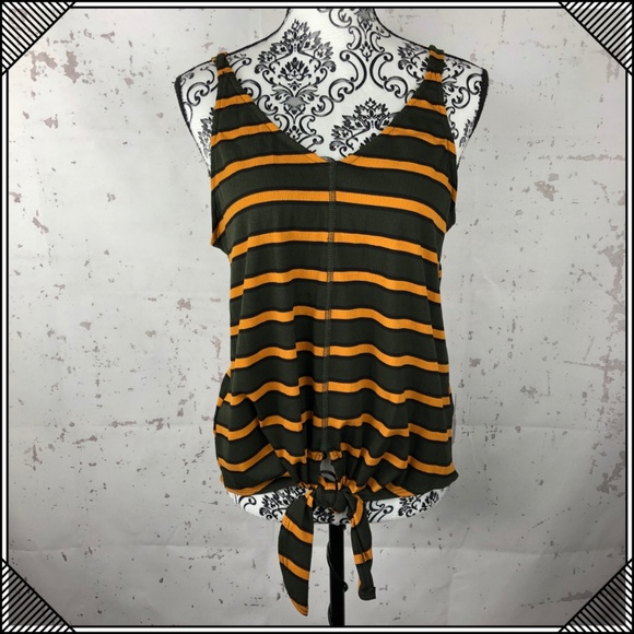 * Striped Front Tie Tank Top Shirt * Sleeveless - Picture 2 of 8